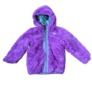 The North Face Reversible Fleece Jacket Girls Toddler 4T Purple Gray Hooded